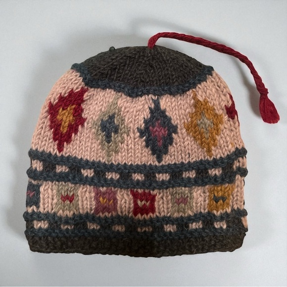 Cozy Wool Knit Beanie Hat Tassel Tribal Pattern Ski Cap Unisex Winter Warm - Picture 2 of 5